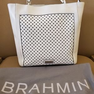 Brahman, white leather tote w/silver tone trim